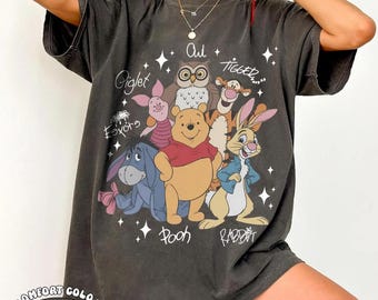 Vintage Winnie The Pooh Signature Comfort Colors Shirt, Retro Disney Eeyore Tigger Piglet Tee, Magic Kingdom Family Matching Vacation Gift