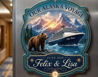 Personalized Alaska Cruise Door Magnet 2026, Custom Couple Voyage Keepsake, Bear Cabin Door Decor, Travel Souvenir