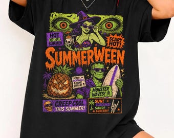 Koszulka Summerween, koszulka z motywem wakacji na plaży na Halloween, upiorna koszulka na wakacje