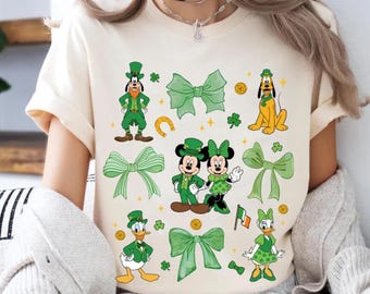 Coquette Bow Mickey And Friends St. Patrick’s Day Shirt, Lucky Shamrock Disney Tee, Irish Holiday Gift, Disneyland St Pattys Day Trip