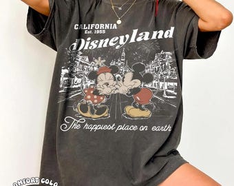 Retro Disneyland Est 1955 Comfort Colors Shirt, Vintage Mickey Minnie Mouse California Tee, Disney Couple Matching Family Vacation Gift