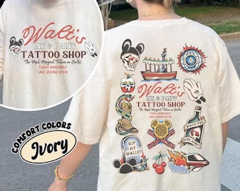 Retro Walt's Ink & Paint Tattoo Shop Comfort Colors-skjorta, Disney Flash Tattoo-tröja, Disneyworld-resa-skjorta, retro Magic Kingdom-tatueringsskjorta