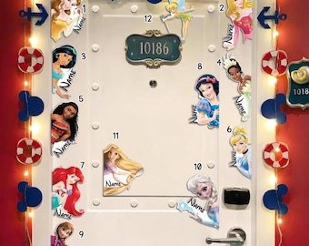 Custom Cruise Door Magnet, Personalized Princess Stateroom Decor, Belle Ariel Elsa Moana Tiana Cabin Sign, Magical Family Vacations
