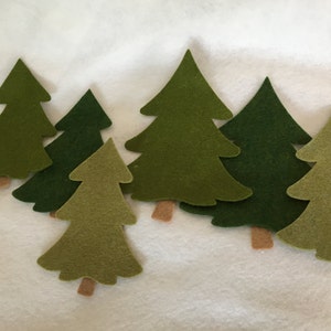 Wool Felt Trees-Applique-Penny Rug- Primitive Stitching Quilting Embellishments-Needle Felt-Wool-DIY Crafts-Illustrated Art Faith Tag