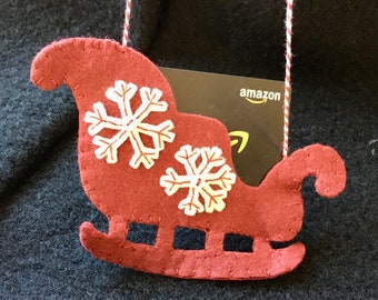 Felt Sleigh Christmas Gift Card Holder-Felt Pocket-Handmade Ornament-Santa Sleigh Gift-Reusable Packaging- Money Holder Pouch-Heirloom Gift