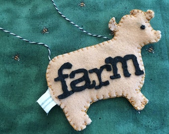 Farm Fresh Cow Ornament-Double Sided Decorative Cow Hanging-Handmade Holiday Gift-Hostess Gift-Farm Fresh Cow-Hand Stitched-Heirloom Gift