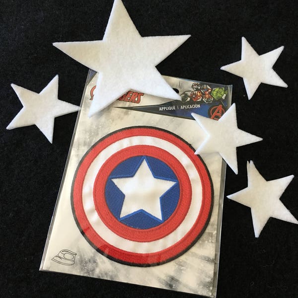 Captain America Iron On Applique-Felt Iron On Stars-Super Hero Costume Appliques-Fabric Appliques-Halloween Costume Embellishments