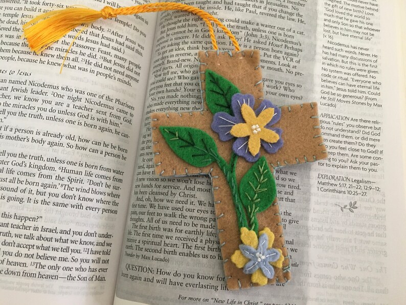 Felt Bookmark Crosses-Bible Journaling-Planner Accessory-Christian Women Gifts-Faith Inspired Gifts-Collage Art-Easter Gifts-Custom Bookmark image 3