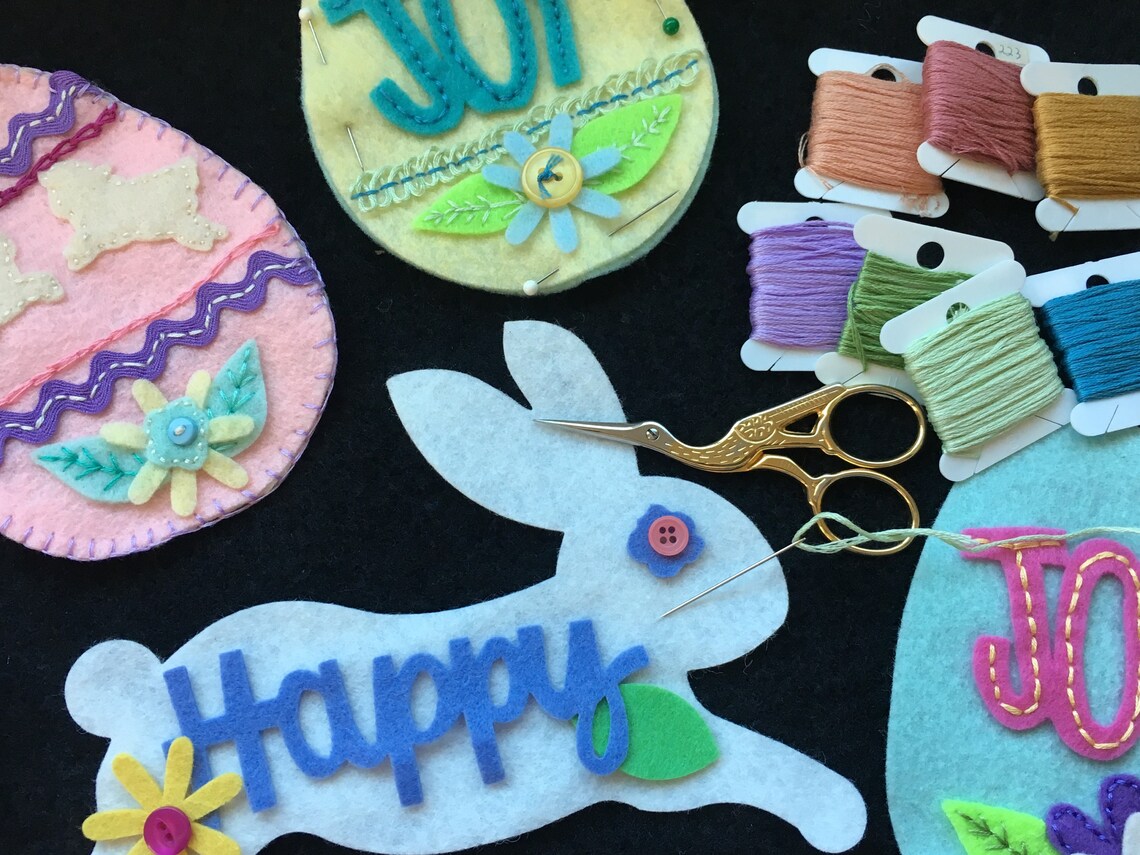 Wool Felt Bunny Rabbit Easter Decorationsappliquepenny Rug Etsy