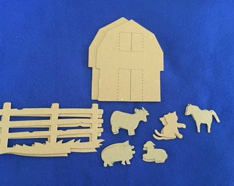 Farm Yard Chipboard Cutouts-Barn-Farm Animals-Die Cuts-Party Decor-Birthday Crafts-Planner Accessories-Cupcake Toppers-Card Making-Toppers