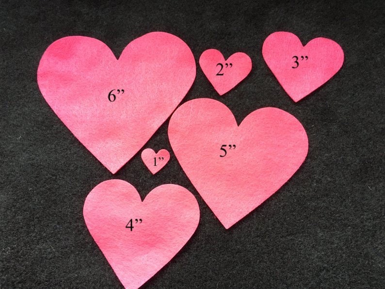 felt heart shapes in 6 sizes diy kits for valentines etsy