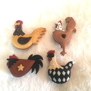 Chicken Rooster Buttons-Folk Art Rooster Embellishments-Farm Style Decorative Buttons-Accessories-DIY Maker Kits-Decorations-Homestead Gifts