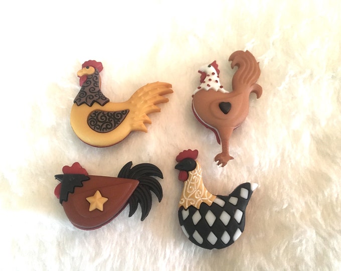 Poultry Buttons Chicken Rooster Buttons-folk Art Rooster Embellishments-farm Style ...