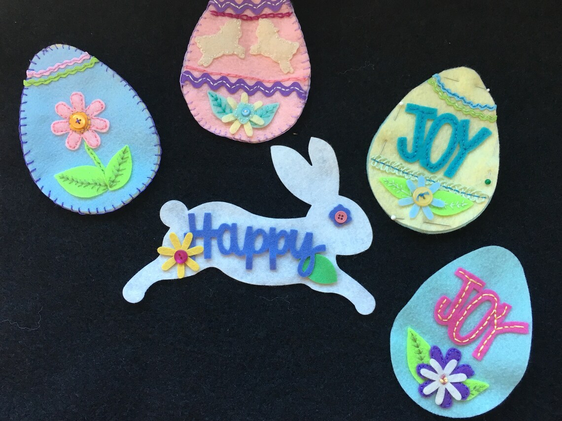 Wool Felt Bunny Rabbit Easter Decorationsappliquepenny Rug Etsy