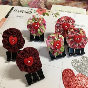 Heart Binder Paper Clip Bookmark-Handmade Valentine Clip-Document Faith-Fabric YoYo-Planner Accessories-Bible Journals-Planner Page Bookmark