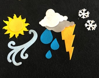 Felt Weather Shapes-DIY Kits for Weather Study-Weather Elements-Sun-Wind-Clouds-Lightning-Rain-Kids Crafts-Weather-Quiet Books-Felt Boards