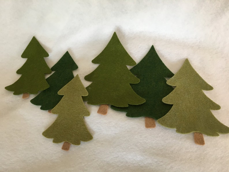 Wool Felt Trees-Applique-Penny Rug Primitive Stitching Quilting Embellishments-Needle Felt-Wool-DIY Crafts-Illustrated Art Faith Tag image 1