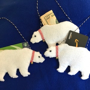 Felt Polar Bear Christmas Gift Card Holder-Felt Pocket-Handmade Ornament-Polar Bear Gift-Reusable Packaging- Money Holder Pouch