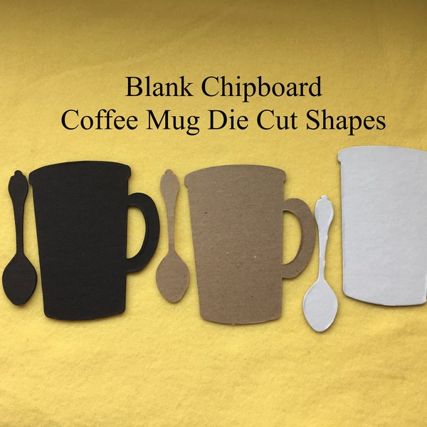 Coffee Mug Shape-Blank Chipboard Coffee Mug-Unfinished Chipboard Die Cut Coffee Cup and Spoon-Ornament Blanks-Gift Tags-Craft Shape-Planners