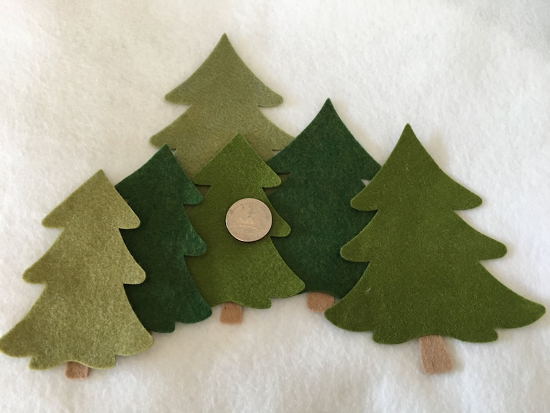 Wool Felt Trees-Applique-Penny Rug Primitive Stitching Quilting Embellishments-Needle Felt-Wool-DIY Crafts-Illustrated Art Faith Tag image 2