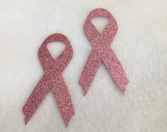 Glitter Pink Awareness Ribbon- Breast Cancer Awareness Appliques- Cards-Glitter Heat Transfer-Iron-On Vinyl  Shapes-DIY Gifts-Pink Ribbon