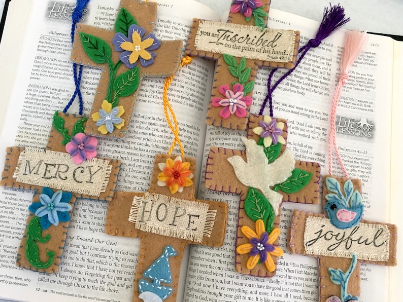 Felt Bookmark Crosses-Bible Journaling-Planner Accessory-Christian Women Gifts-Faith Inspired Gifts-Collage Art-Easter Gifts-Custom Bookmark image 7