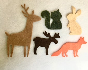 Wool Felt Woodland Animal-Forest Friends-Felt Deer-Squirrel-Fox-Moose-Rabbit-Applique-Penny Rug-Primitive Stitching-Needle Felt-DIY Crafts