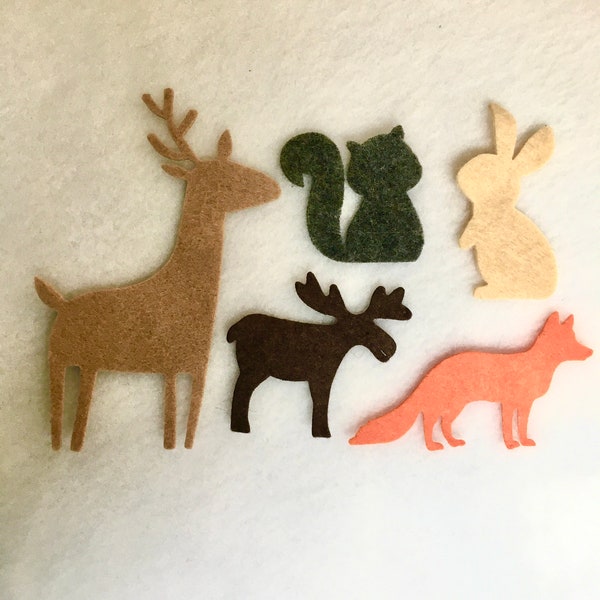 Wool Felt Woodland Animal-Forest Friends-Felt Deer-Squirrel-Fox-Moose-Rabbit-Applique-Penny Rug-Primitive Stitching-Needle Felt-DIY Crafts