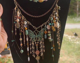 Cute & crazy multi layer/texture charm choker style necklace