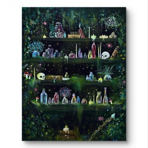 Magical artwork - Fantasy Art Print | Witchy Whimsygoth Wall Decor | Mystical Potion Shelf Artwork for Cottagecore & Dark Academia Aesthetic