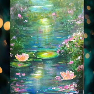 Impresión de Stillwater Bloom: Paisaje caprichoso de estanque de nenúfares