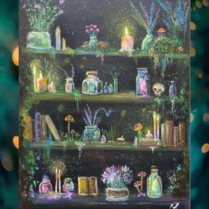 Witchy Potion Shelf Art Print: Mystical Cottagecore Decor