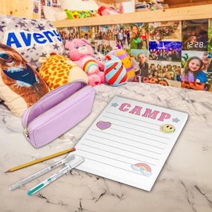 Kleurrijk Preppy Camp-briefpapier, Camp Letters, op klaver geïnspireerde notitiekaarten voor Sleepaway-cadeau, Bunk Junk, Camp Trunk-cadeau, Bezoekdag