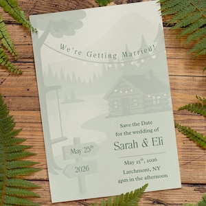 Save the Date a tema campeggio classico per matrimoni, addii al nubilato, compleanni e social media