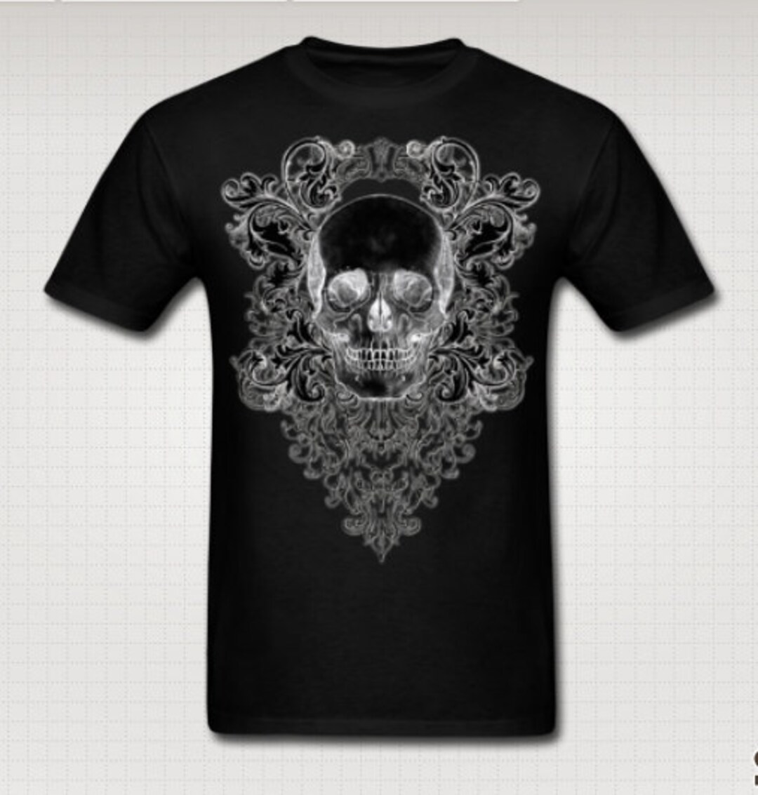 Ornate Skull Black Tee Shirt - Etsy