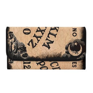 Cartera de mujer con diseño de tabla Ouija, tres pliegues