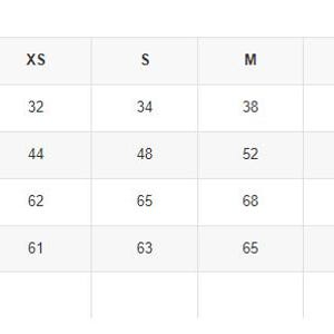 May include: Size chart for clothing with measurements in inches and centimeters. The chart shows sizes from XS to 3XL, with corresponding chest measurements, actual chest measurements, body length, and sleeve length.