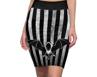 Bat with Grunge Stripes Women's Pencil Skirt