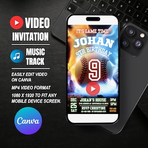 Baseball-Geburtstags-Videoeinladung, bearbeitbares Video, Sofort-Download