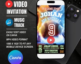 Videoverjaardagsuitnodiging honkbal, bewerkbare video, direct downloaden