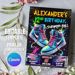 Sneaker Ball Birthday Invitation Editable, Instant Download