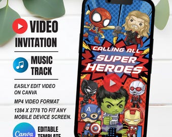 Super Heroes Birthday Video Invitation, Instant Download
