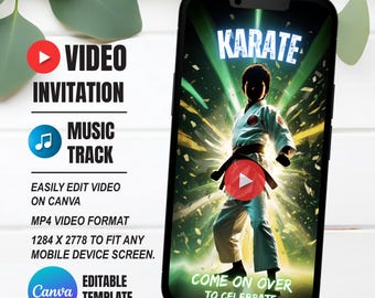 Karate Birthday Video Invitation, Instant Download