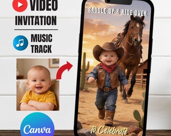 Baby Cowboy Western Birthday Video Invitation