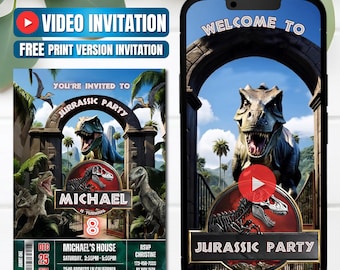 Dinosaurus verjaardag video-uitnodiging, direct downloaden