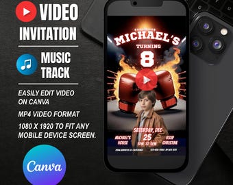 Boxing Birthday Video Invitation, Editable Canva Template (Instant Download)