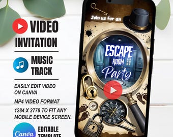 Escape Room Birthday Video Invitation, Editable, Instant Download