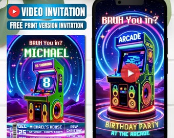Arcade Geburtstags-Videoeinladung, Instant Download