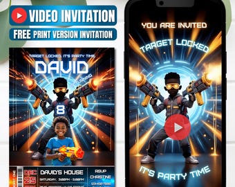 Dart Gun Birthday Video Invitation, Instant Download
