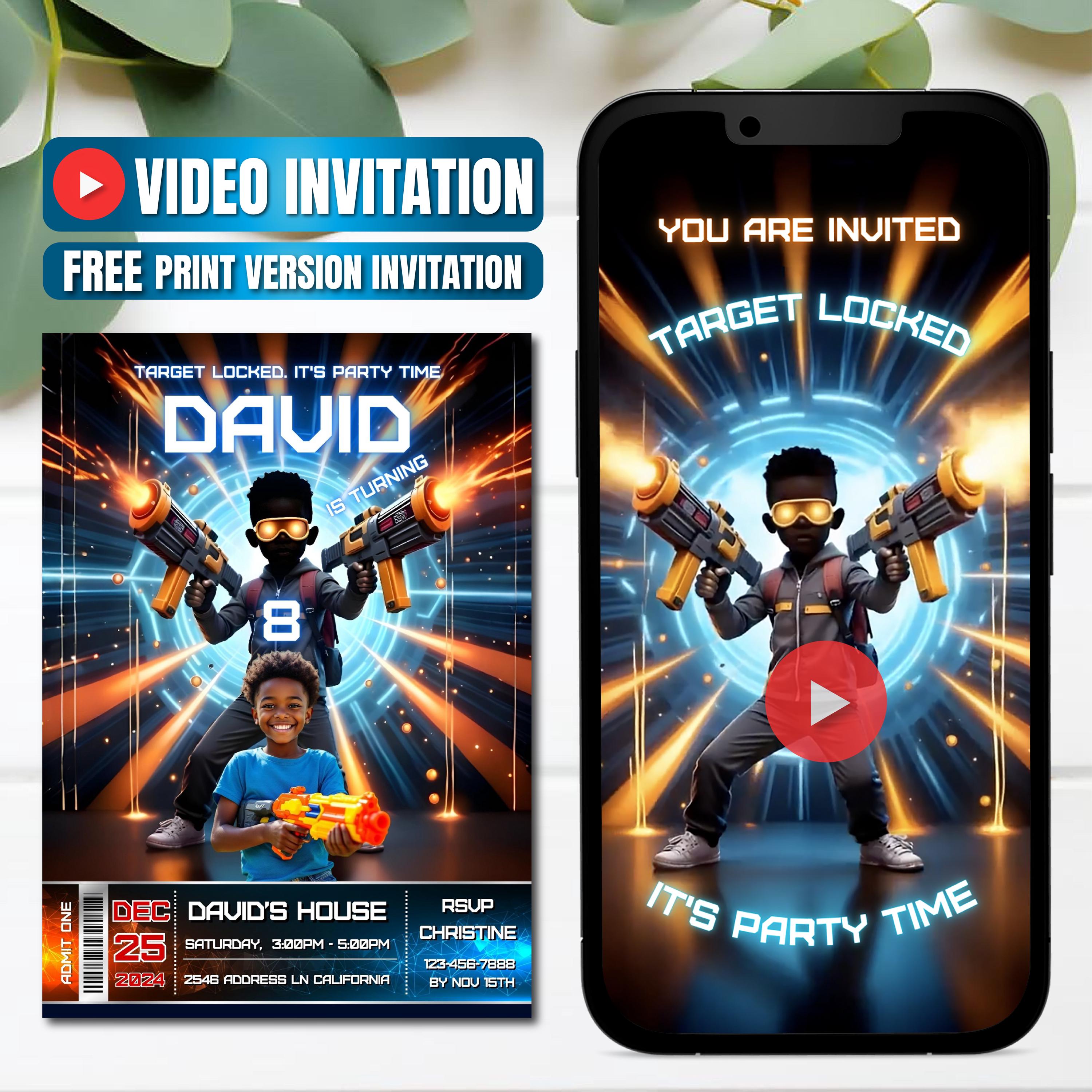 Dartgun videoverjaardagsuitnodiging, direct download